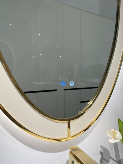 Lumina LED Oval Bathroom Mirror – 28" x 43" | Gold Black & Apricot Pear