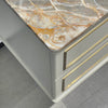 Château Luxury Double Sink Floating Vanity – Titanium Gold + Creamy Apricot Beige with Natural Marble Top