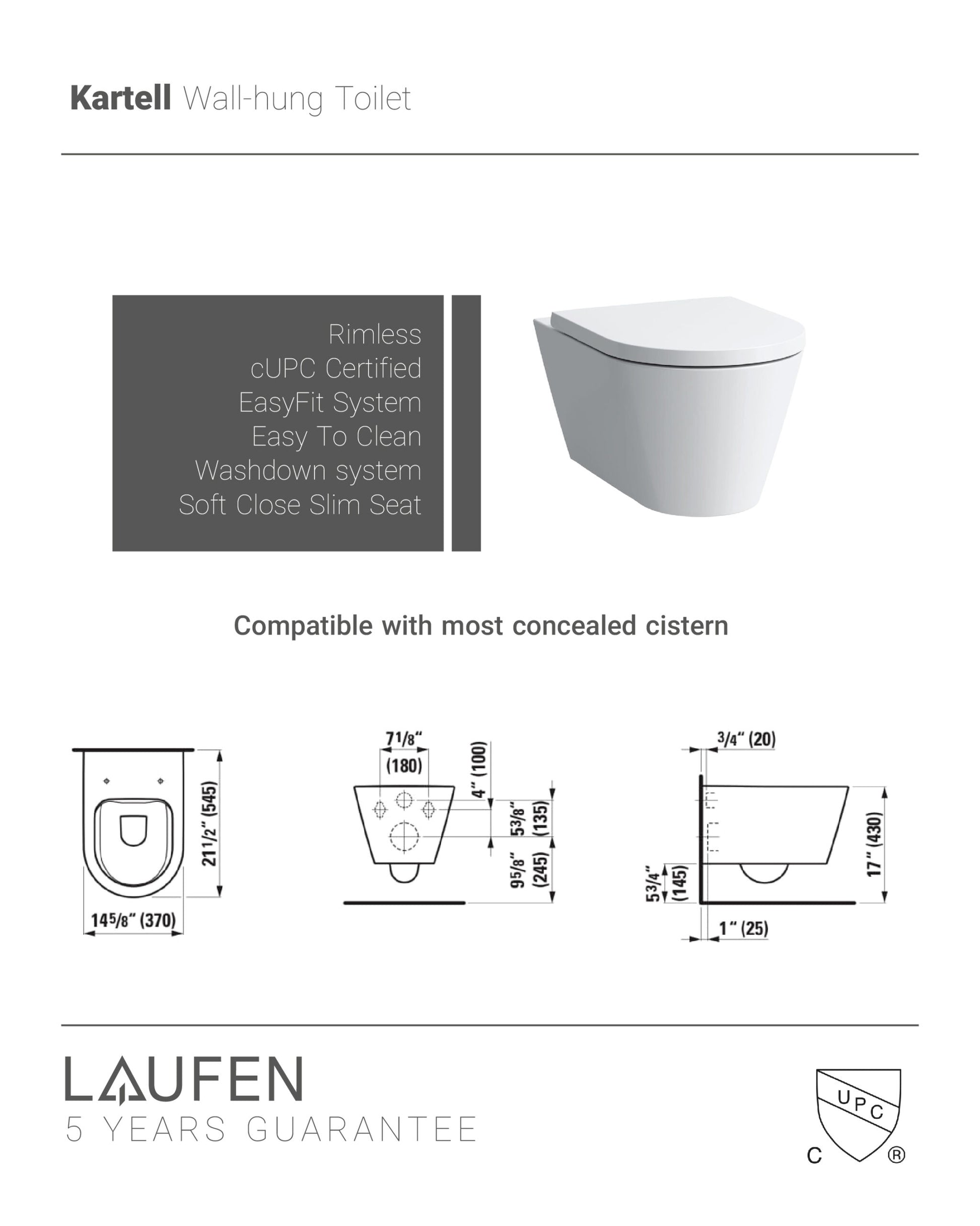 Laufen Kartell Wall Hung Toilet Complete Set with Geberit Carrier - Golzar Home