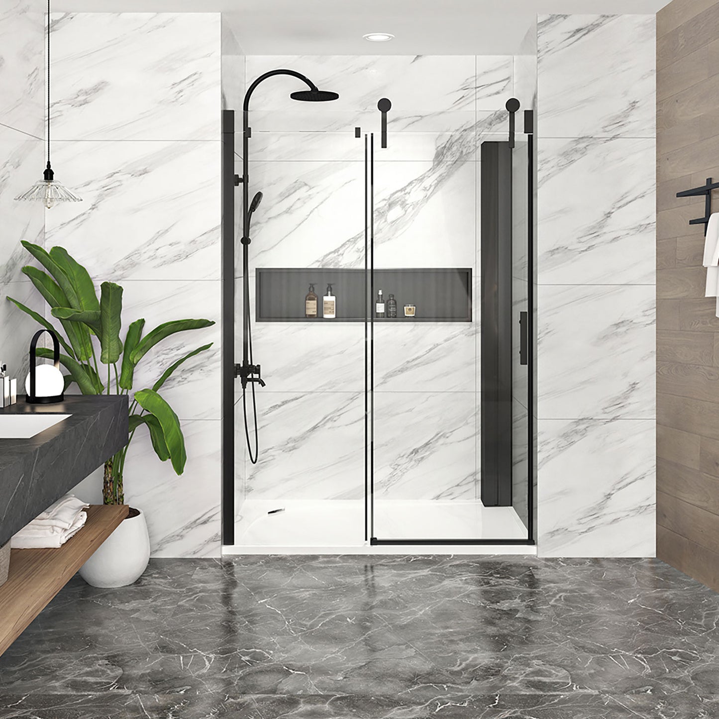 Zitta Shower door 60", in alcove, in chrome