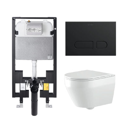 Alps Aaron Elongated Dual-Flush Wall-Mounted Toilet with Seat & Duravit Carrier (1.6/1.1 gpf)