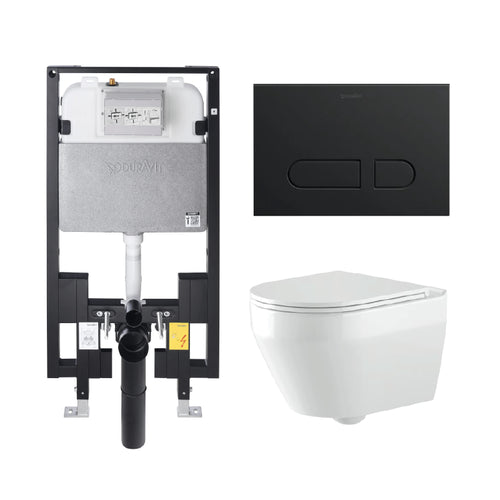 Alps Aaron Elongated Dual-Flush Wall-Mounted Toilet with Seat & Duravit Carrier (1.6/1.1 gpf)