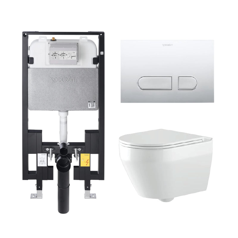 Alps Aaron Elongated Dual-Flush Wall-Mounted Toilet with Seat & Duravit Carrier (1.6/1.1 gpf)