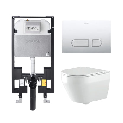 Alps Aaron Elongated Dual-Flush Wall-Mounted Toilet with Seat & Duravit Carrier (1.6/1.1 gpf)