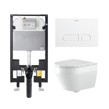 Alps Aaron Elongated Dual-Flush Wall-Mounted Toilet with Seat & Duravit Carrier (1.6/1.1 gpf)