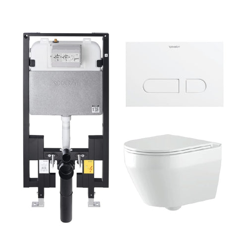 Alps Aaron Elongated Dual-Flush Wall-Mounted Toilet with Seat & Duravit Carrier (1.6/1.1 gpf)
