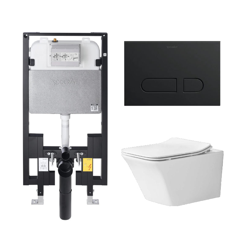Alps Jewel Elongated Dual-Flush Wall-Mounted Toilet & Seat with Duravit Carrier (1.6/1.1 gpf)