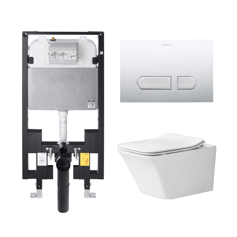 Alps Jewel Elongated Dual-Flush Wall-Mounted Toilet & Seat with Duravit Carrier (1.6/1.1 gpf)