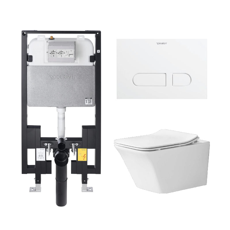 Alps Jewel Elongated Dual-Flush Wall-Mounted Toilet & Seat with Duravit Carrier (1.6/1.1 gpf)