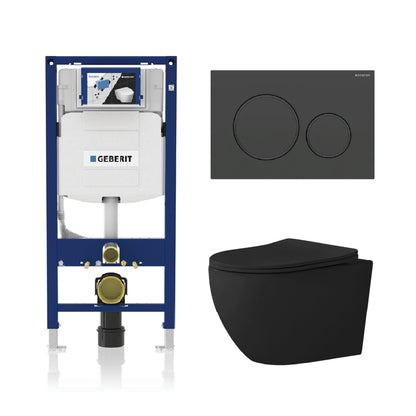 Alps Victoria Matte Black Wall-Mounted Elongated Toilet Dual-Flush 1.6/1.1 gpf with seat & Geberit System