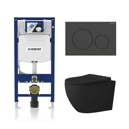 Alps Victoria Matte Black Wall-Mounted Elongated Toilet Dual-Flush 1.6/1.1 gpf with seat & Geberit System