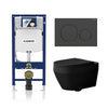 Alps Aaron Matte Black Wall-Mounted Elongated Toilet Dual-Flush 1.6/1.1 gpf with Seat & Geberit Carrier