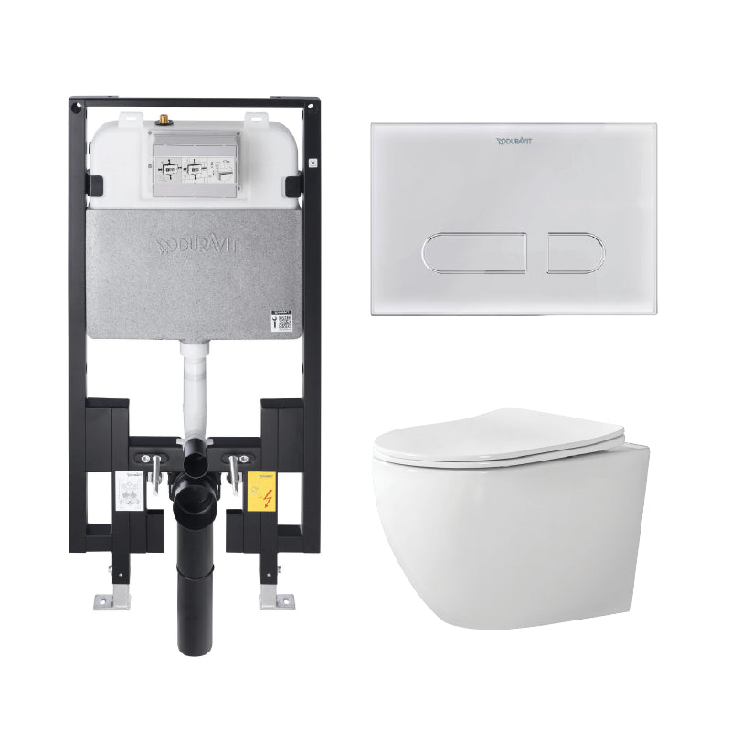 Alps Victoria Elongated Dual-Flush Wall-Mounted Toilet with Duravit Carrier & Seat (1.6/1.1 gpf)