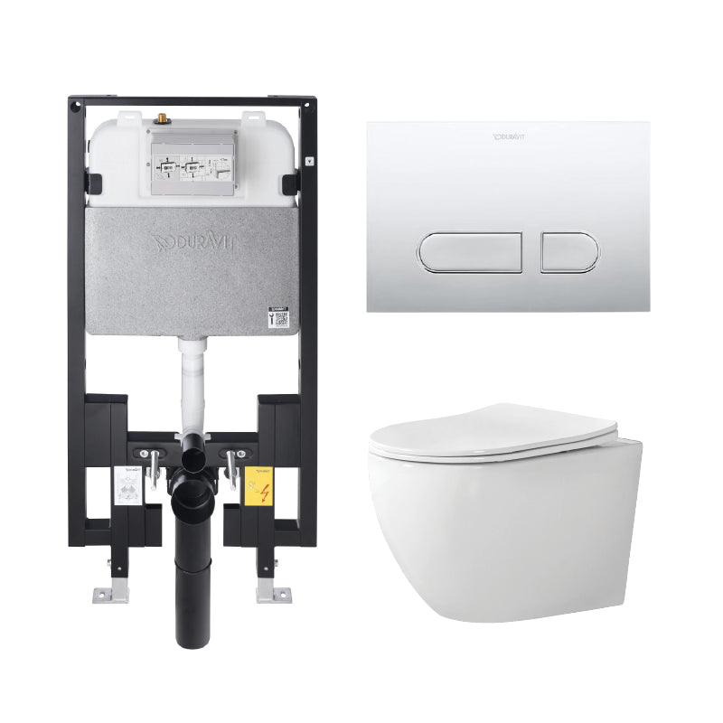 Alps Victoria Elongated Dual-Flush Wall-Mounted Toilet with Duravit Carrier & Seat (1.6/1.1 gpf)