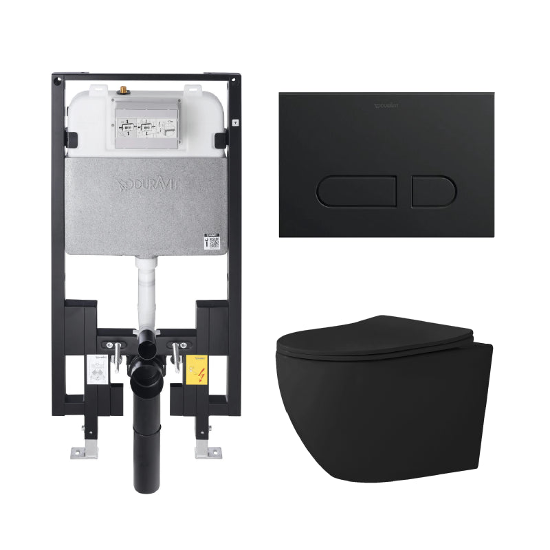 Alps Victoria Matte Black Elongated Dual-Flush Wall-Mounted Toilet with Duravit Carrier & Seat (1.6/1.1 gpf)
