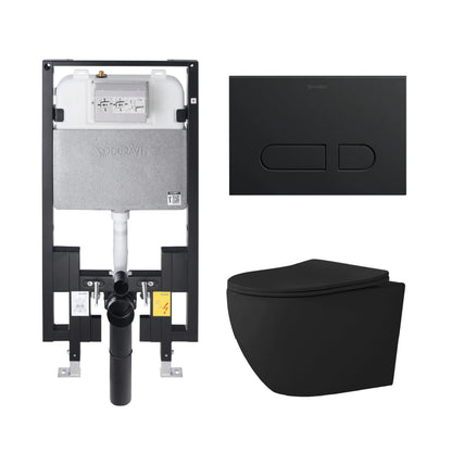 Alps Victoria Matte Black Elongated Dual-Flush Wall-Mounted Toilet with Duravit Carrier & Seat (1.6/1.1 gpf)