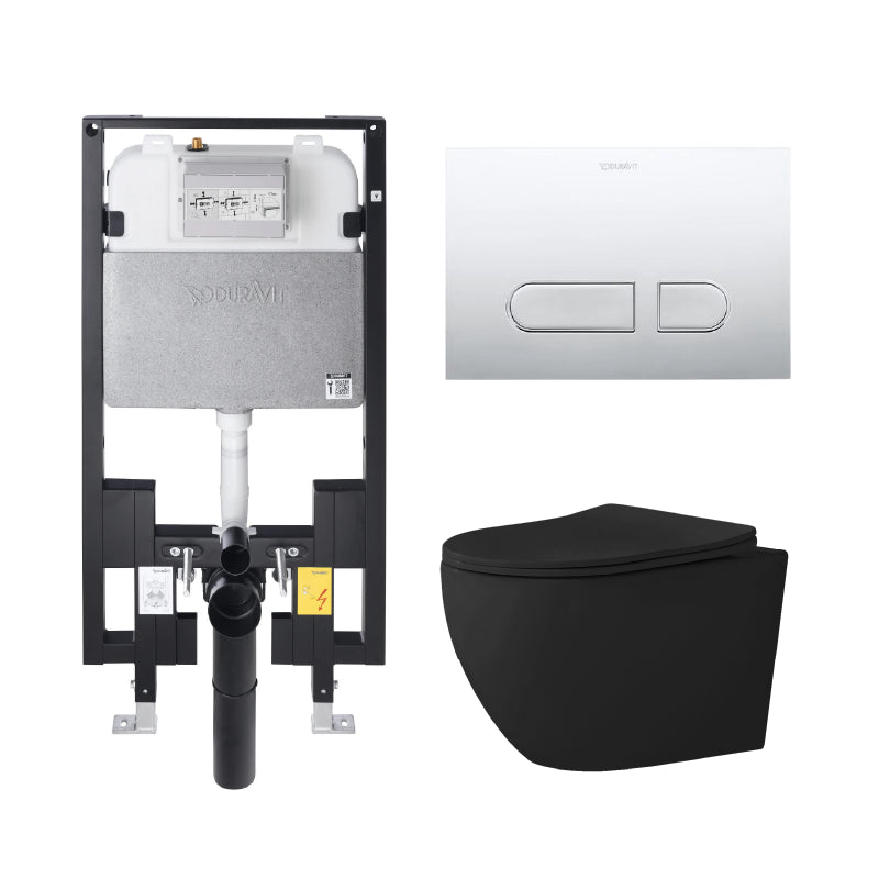 Alps Victoria Matte Black Elongated Dual-Flush Wall-Mounted Toilet with Duravit Carrier & Seat (1.6/1.1 gpf)