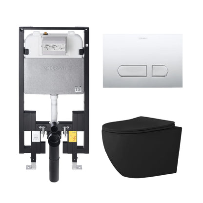 Alps Victoria Matte Black Elongated Dual-Flush Wall-Mounted Toilet with Duravit Carrier & Seat (1.6/1.1 gpf)