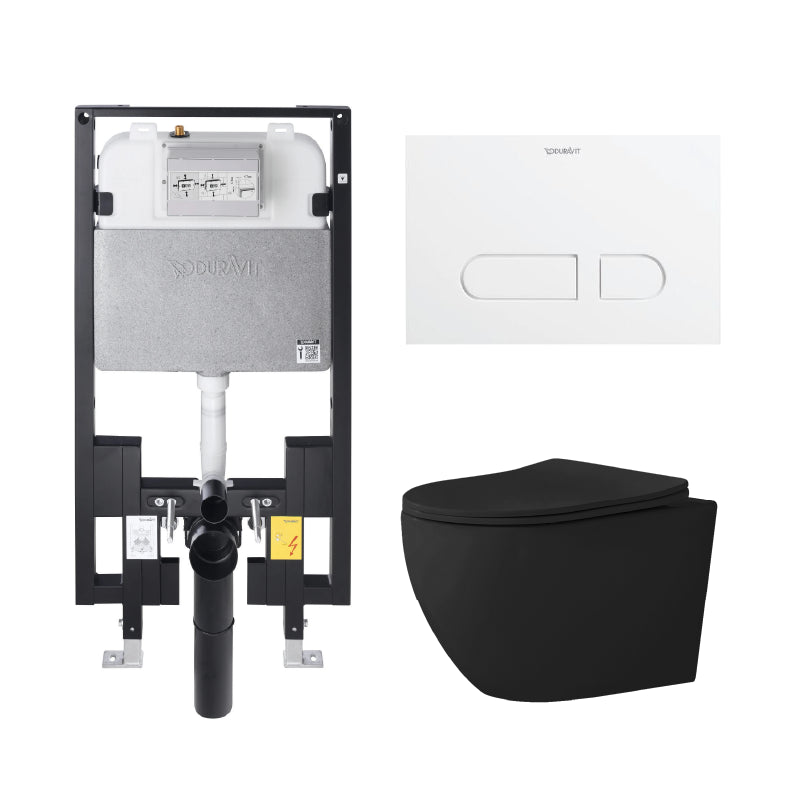 Alps Victoria Matte Black Elongated Dual-Flush Wall-Mounted Toilet with Duravit Carrier & Seat (1.6/1.1 gpf)