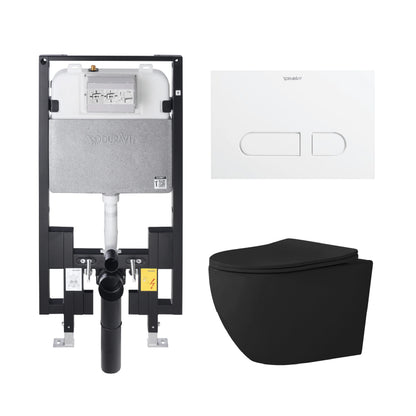Alps Victoria Matte Black Elongated Dual-Flush Wall-Mounted Toilet with Duravit Carrier & Seat (1.6/1.1 gpf)