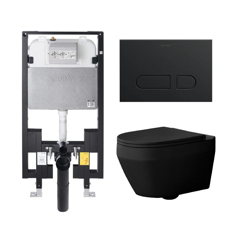 Alps Aaron Matte Black Elongated Dual-Flush Wall-Mounted Toilet with seat & Duravit Carrier (1.6/1.1 gpf)