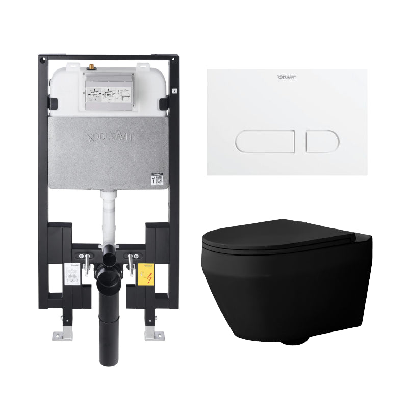 Alps Aaron Matte Black Elongated Dual-Flush Wall-Mounted Toilet with seat & Duravit Carrier (1.6/1.1 gpf)