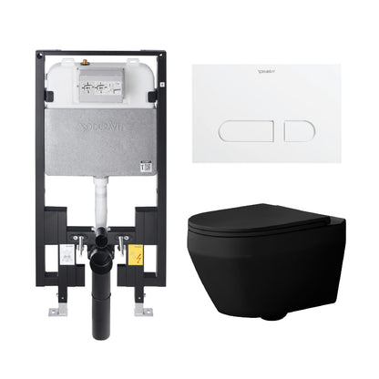 Alps Aaron Matte Black Elongated Dual-Flush Wall-Mounted Toilet with seat & Duravit Carrier (1.6/1.1 gpf)