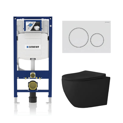 Alps Victoria Matte Black Wall-Mounted Elongated Toilet Dual-Flush 1.6/1.1 gpf with seat & Geberit System