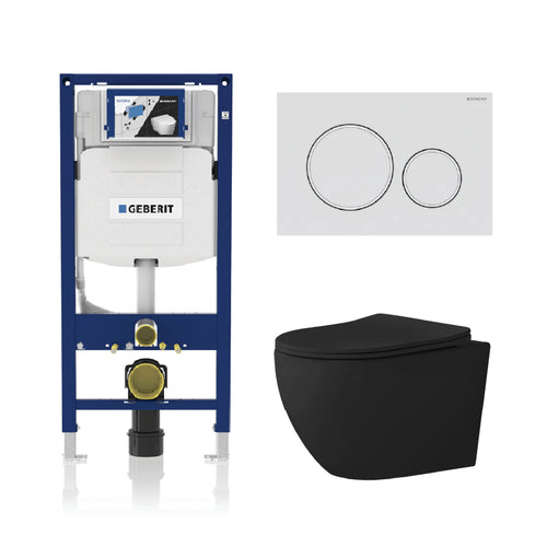 Alps Victoria Matte Black Wall-Mounted Elongated Toilet Dual-Flush 1.6/1.1 gpf with seat & Geberit System