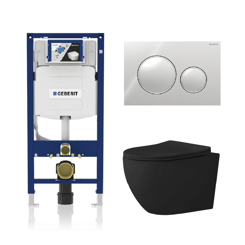 Alps Victoria Matte Black Wall-Mounted Elongated Toilet Dual-Flush 1.6/1.1 gpf with seat & Geberit System