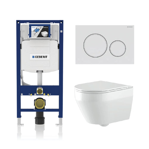 Alps Aaron Wall-Mounted Elongated Toilet Dual-Flush 1.6/1.1 gpf with seat & Geberit Carrier