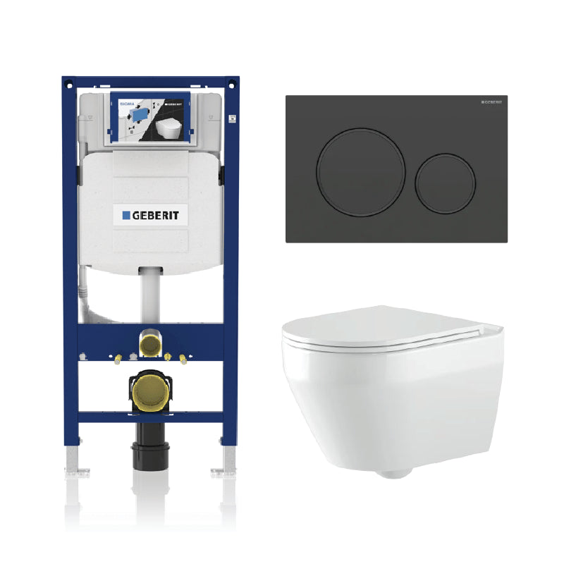 Alps Aaron Wall-Mounted Elongated Toilet Dual-Flush 1.6/1.1 gpf with seat & Geberit Carrier