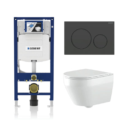 Alps Aaron Wall-Mounted Elongated Toilet Dual-Flush 1.6/1.1 gpf with seat & Geberit Carrier