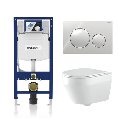 Alps Aaron Wall-Mounted Elongated Toilet Dual-Flush 1.6/1.1 gpf with seat & Geberit Carrier