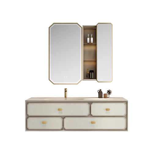 Hivara Dark Khaki + Creamy Apricot Beiger Single Sink Bathroom Vanity - Godi