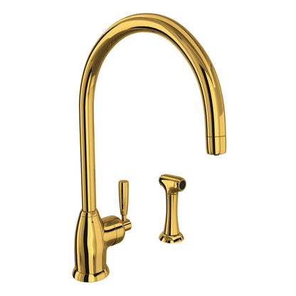 Holborn™ Kitchen Faucet With Side Spray - Unlacquered Brass | Model Number: U.4846LS-ULB-2