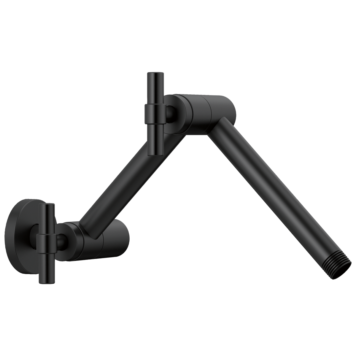 Essential Shower Series Linear Round Jointed Wall Mount Shower Arm And Flange - Matte Black