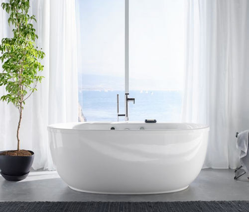 Kohler Sunstruck® 66x36" Free-Standing Heated Bubblemassage™ Air Bath With Bask® Heated Surface & Fluted Shroud
