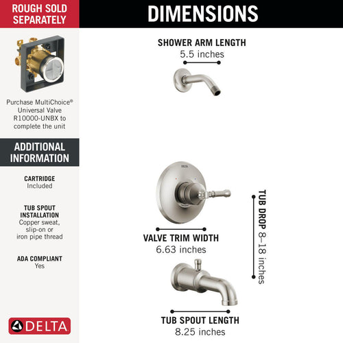 Delta 14 Series Tub Shower Trim - Less
