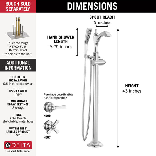 Delta Dorval Single Handle Floor Mount Tub Filler Trim - Less Handle