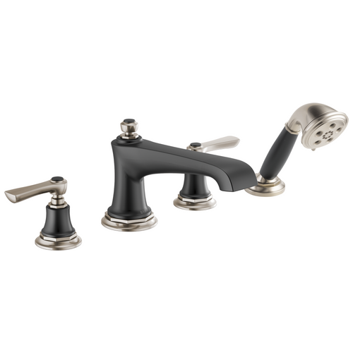 Brizo Rook Roman Tub Faucet with Handshower - Less Handles - Complete Kit - Matte Black / Brilliance® Luxe Nickel®