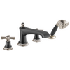 Brizo Rook Roman Tub Faucet with Handshower - Less Handles - Complete Kit - Matte Black / Brilliance® Luxe Nickel®