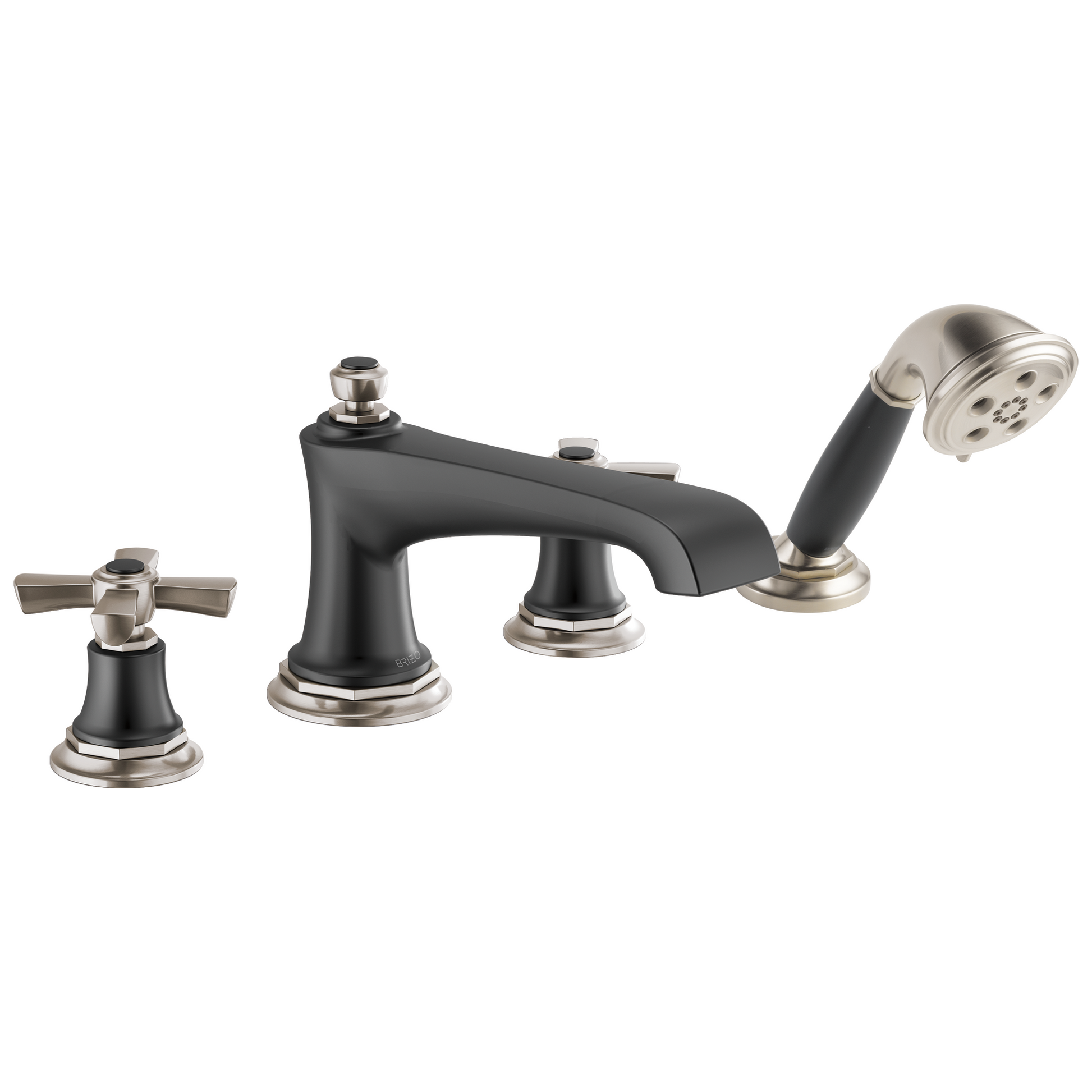 Brizo Rook Roman Tub Faucet with Handshower - Less Handles - Complete Kit - Matte Black / Brilliance® Luxe Nickel®