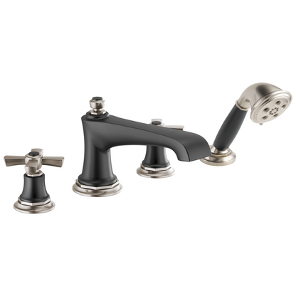 Brizo Rook Roman Tub Faucet with Handshower - Less Handles - Complete Kit - Matte Black / Brilliance® Luxe Nickel®