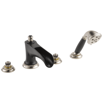 Rook Roman Tub Trim with Hand Shower - Less Handles - Matte Black / Brilliance® Luxe Nickel®