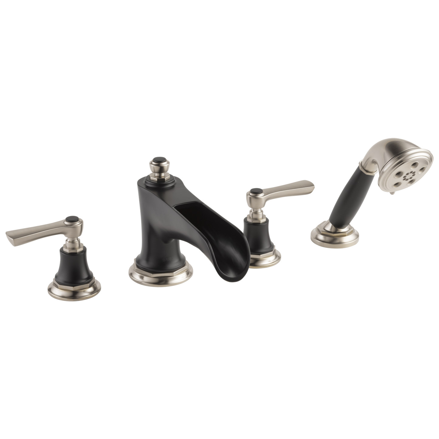 Brizo Rook Roman Tub Trim with Hand Shower - Less Handles - Complete Kit - Matte Black / Brilliance® Luxe Nickel®