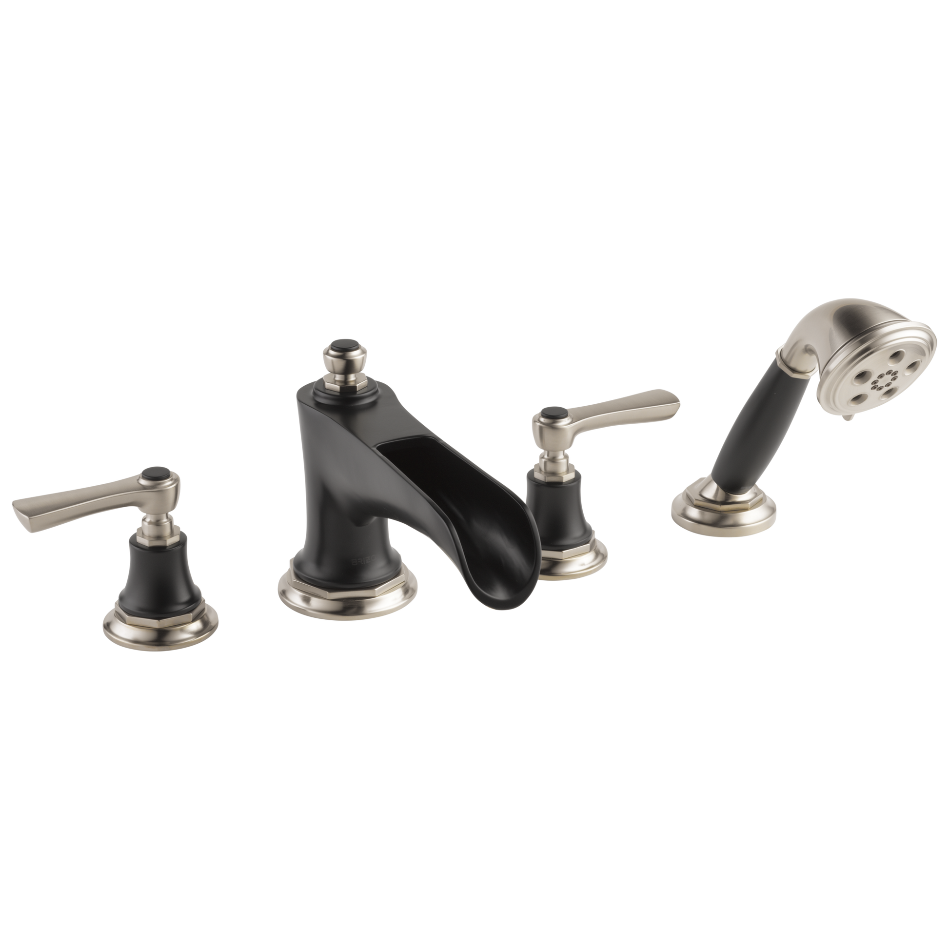 Brizo Rook Roman Tub Trim with Hand Shower - Less Handles - Complete Kit - Matte Black / Brilliance® Luxe Nickel®