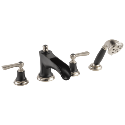Brizo Rook Roman Tub Trim with Hand Shower - Less Handles - Complete Kit - Matte Black / Brilliance® Luxe Nickel®
