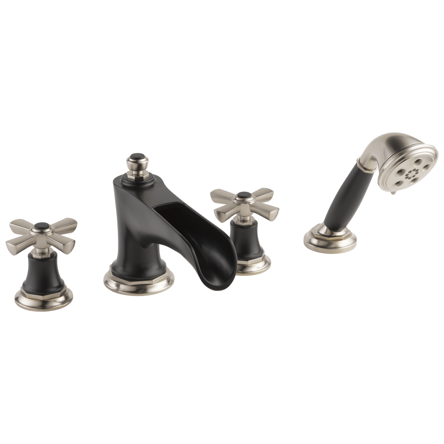 Brizo Rook Roman Tub Trim with Hand Shower - Less Handles - Complete Kit - Matte Black / Brilliance® Luxe Nickel®