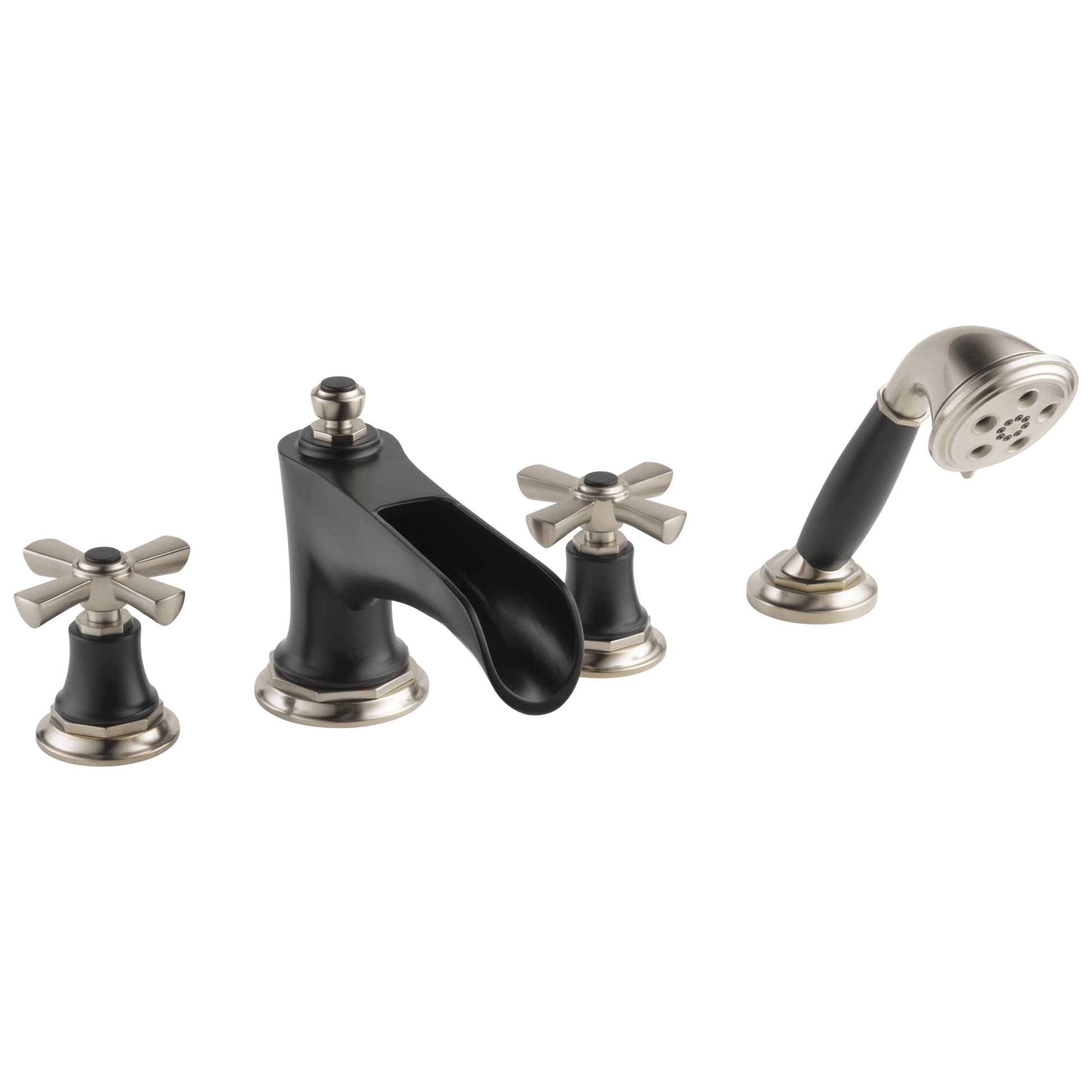 Brizo Rook Roman Tub Trim with Hand Shower - Less Handles - Complete Kit - Matte Black / Brilliance® Luxe Nickel®